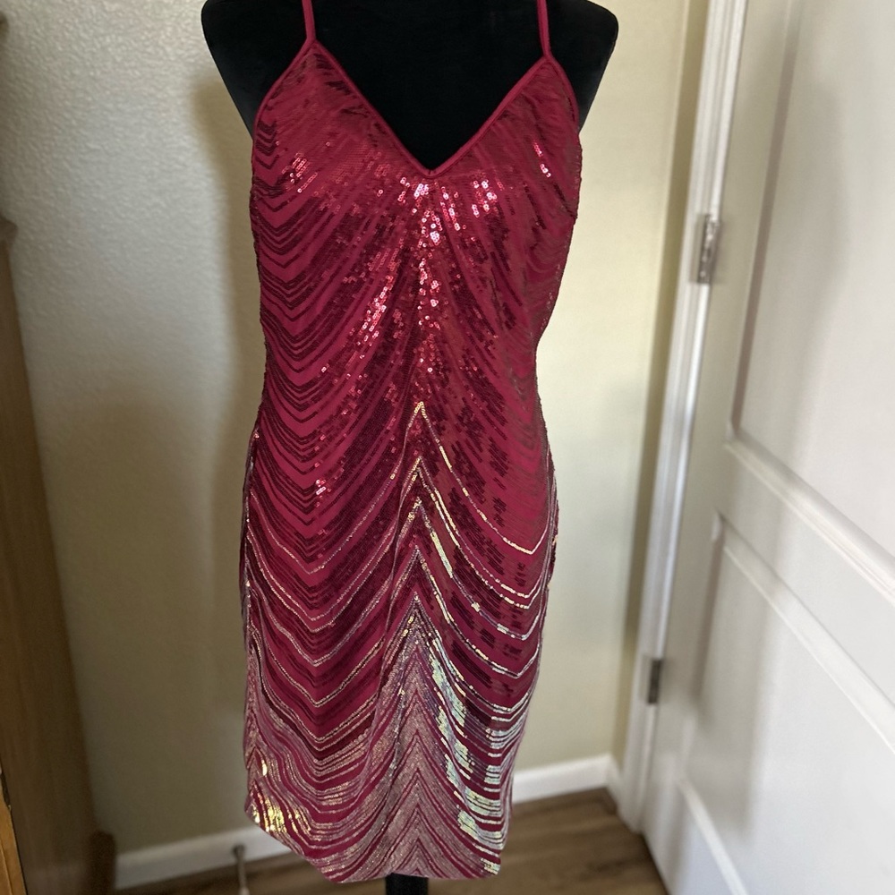 Sequin Strappy Dress in Red